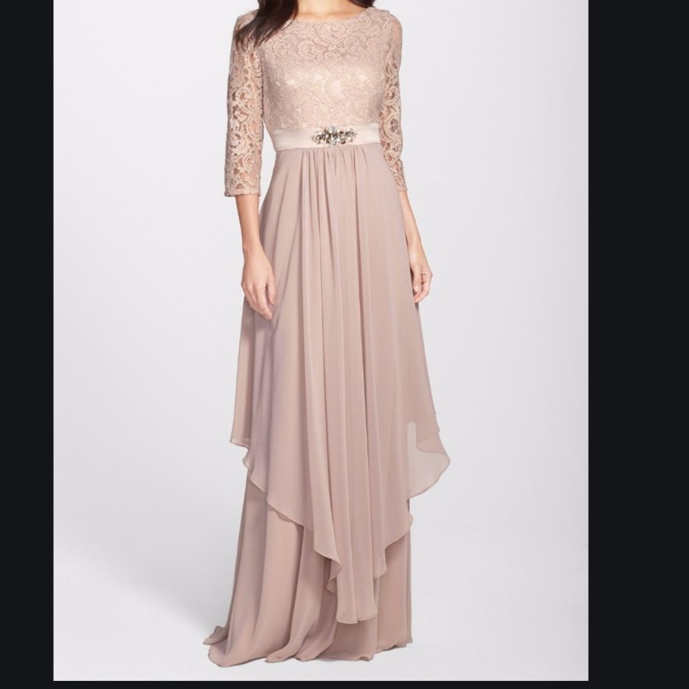 Embellished Lace & Chiffon Gown 20W Dusty Rose